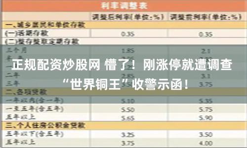 正规配资炒股网 懵了！刚涨停就遭调查 “世界铜王”收警示函！