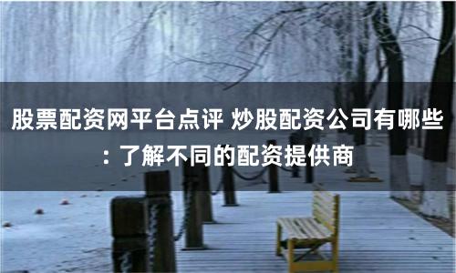 股票配资网平台点评 炒股配资公司有哪些: 了解不同的配资提供商